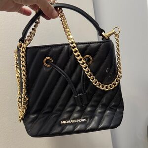 Michael Kors Black Quilted Mini Bag with Gold Chain